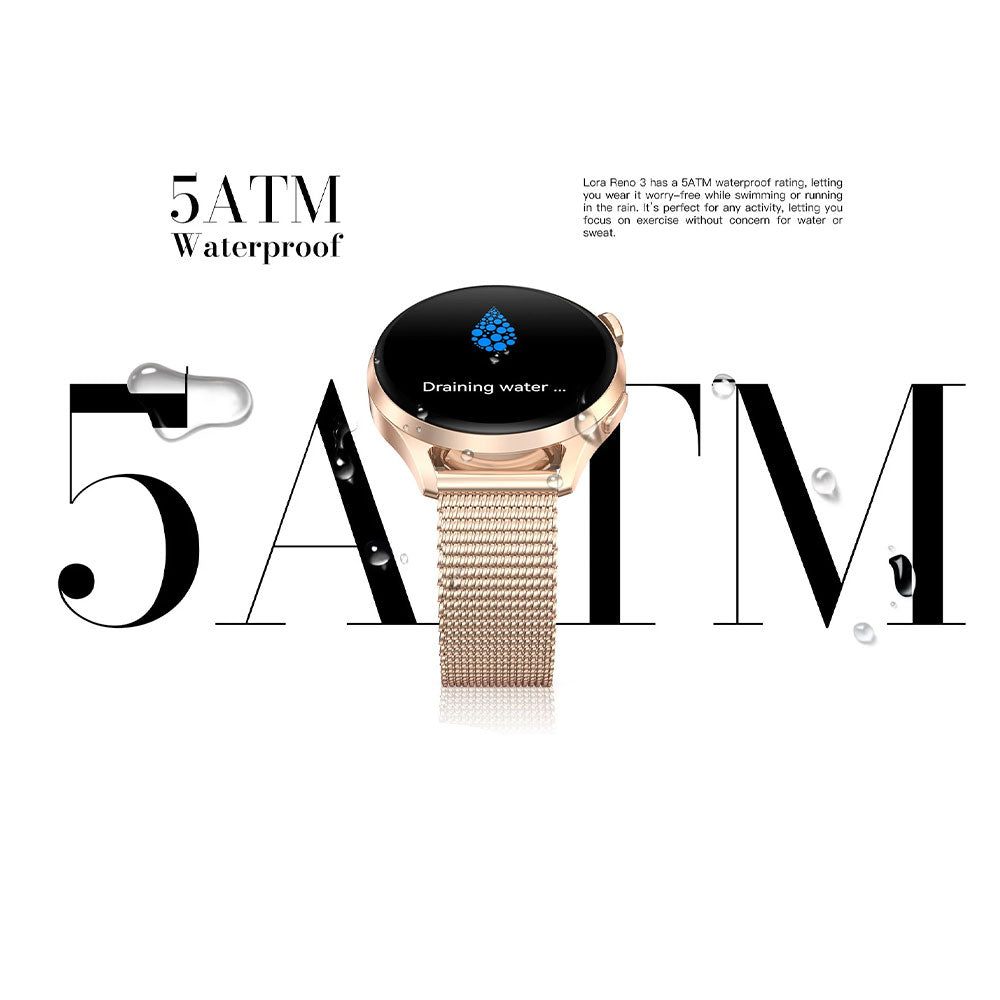 Kieslect Lora 3 Smart Watch Starlight Case With Gold Metal Starp & Extra Pink Purple Leather Strap