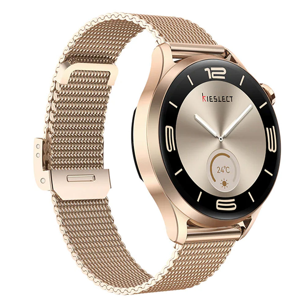 Kieslect Lora 3 Smart Watch Starlight Case With Gold Metal Starp & Extra Pink Purple Leather Strap