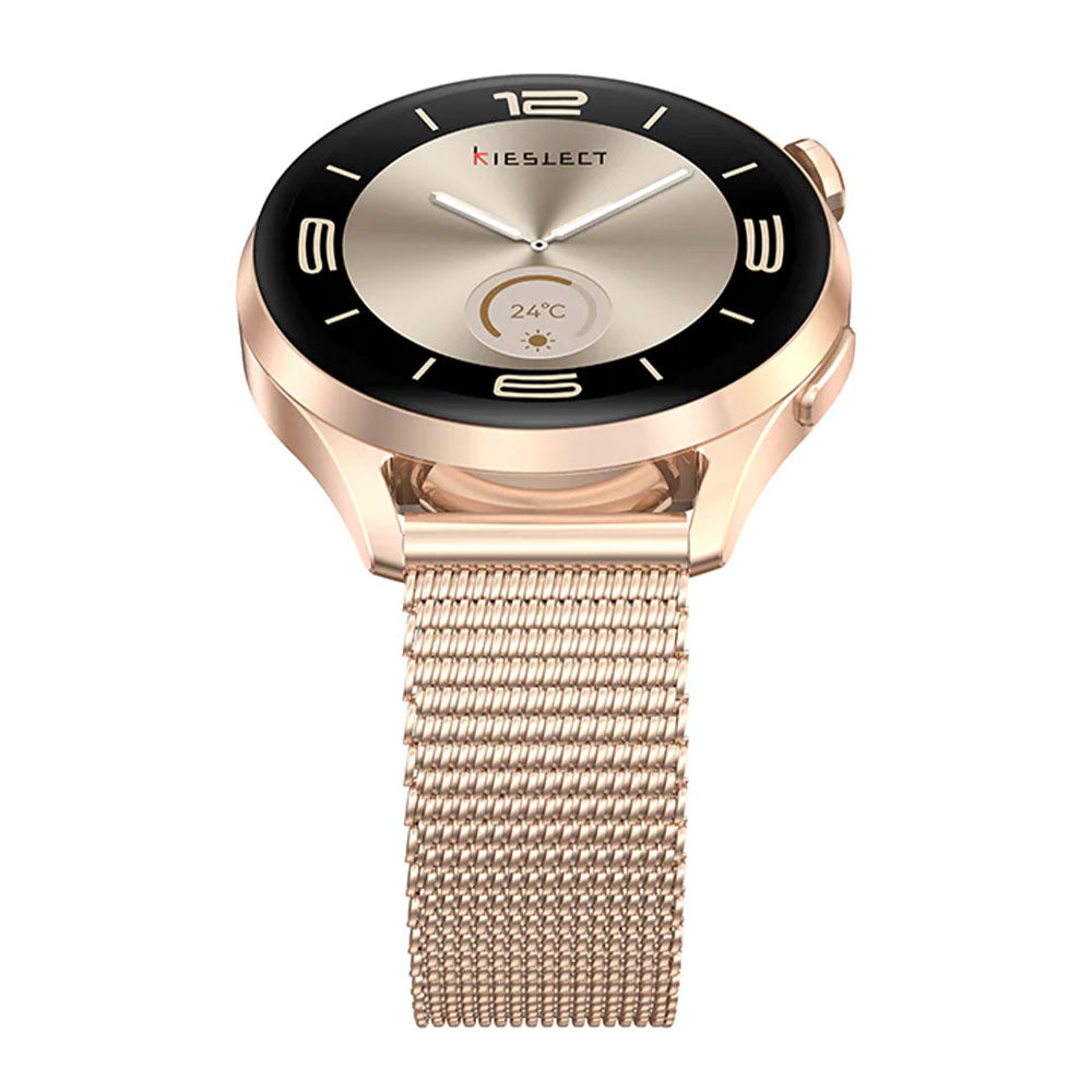 Kieslect Lora 3 Smart Watch Starlight Case With Gold Metal Starp & Extra Pink Purple Leather Strap