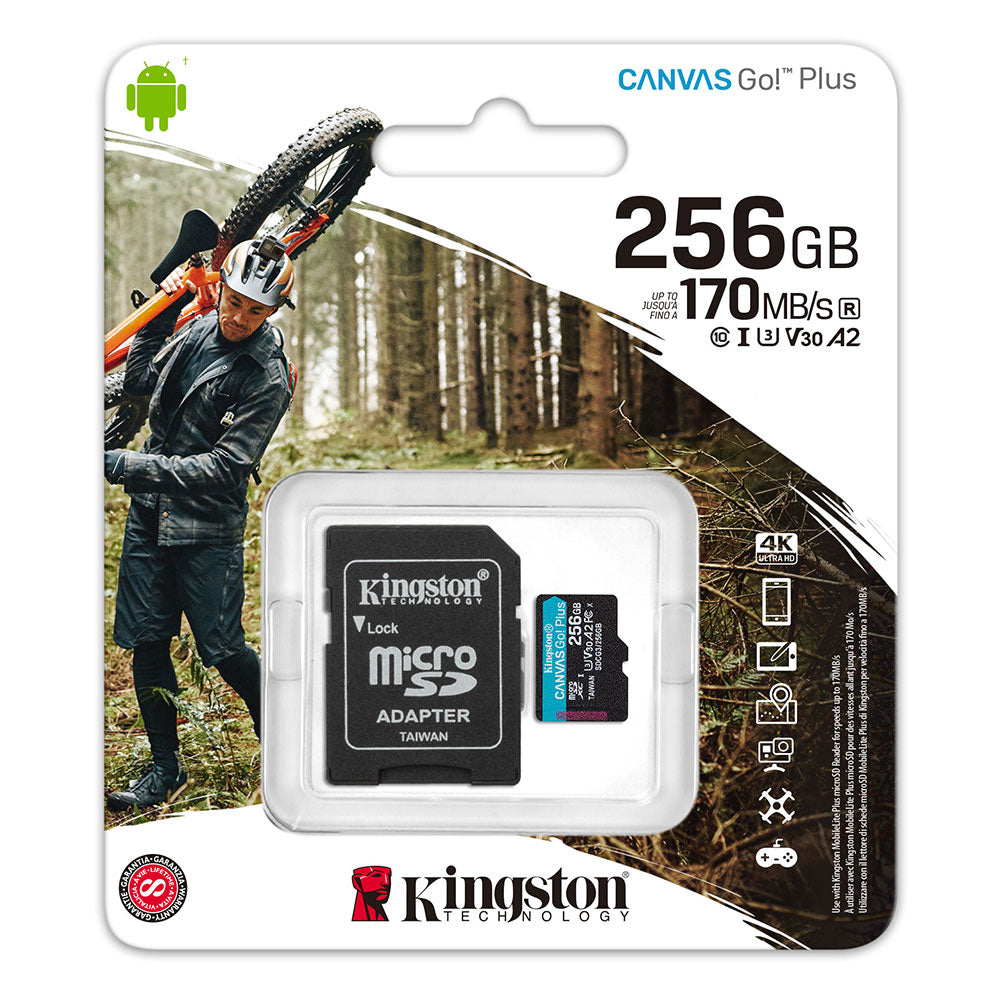 ميمورى كارد كينجستون 256 جيجابايت Canvas Go Plus SDCG3 Class 10 Micro SD