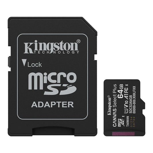 ميمورى كارد كينجستون 64 جيجابايت Canvas Select Plus SDCS3 Class 10 Micro SD 