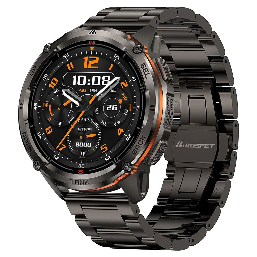 Kospet Tank T3 Ultra 2 Special Edition Smart Watch Black Stainless Steel Case With Black Stainless Steel Strap & Extra Silicon Strap