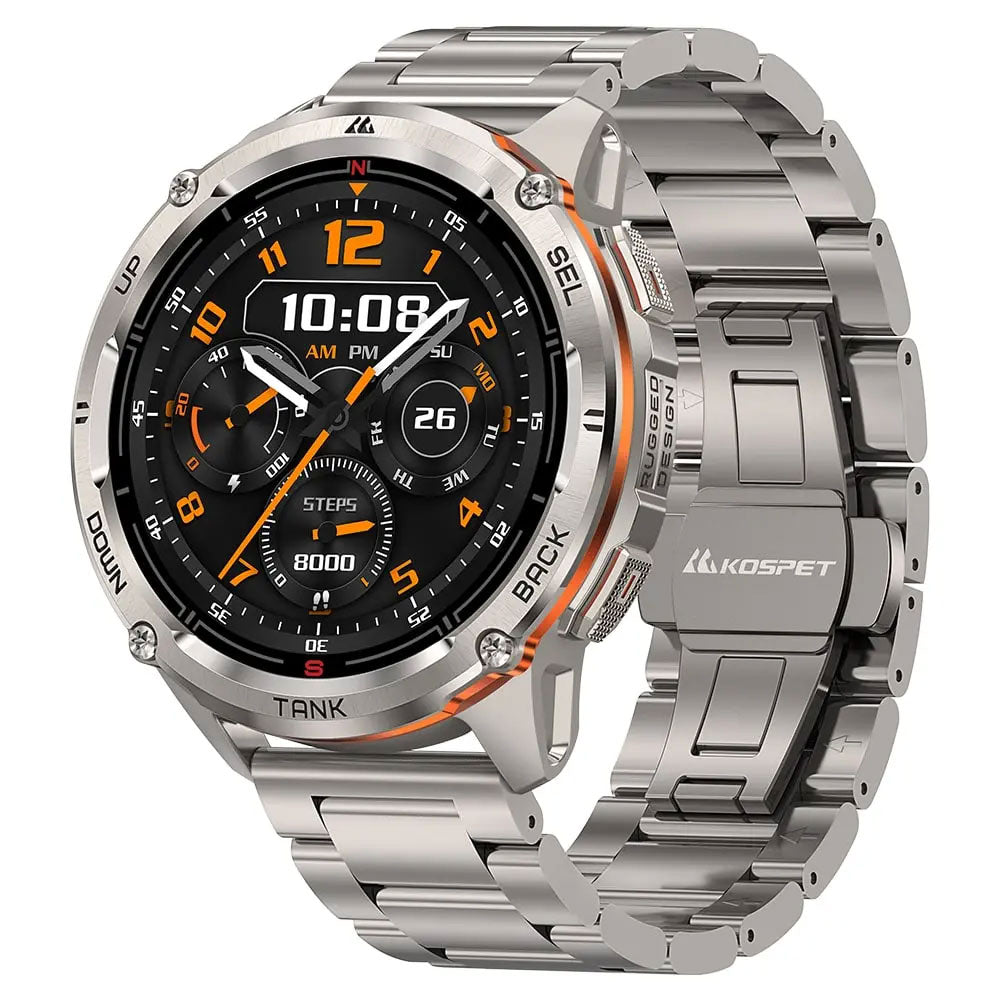 Kospet Tank T3 Ultra 2 Special Edition Smart Watch Silver Stainless Steel Case With Silver Stainless Steel Strap & Extra Silicon Strap