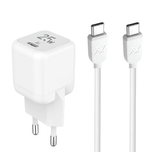 Lavvento MP535 Mini GaN Wall Charger Type-C + Type-C Cable 25W Fast Charging - White