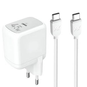 Lavvento MP545 Mini GaN Wall Charger Type-C + Type-C Cable 45W Fast Charging - White