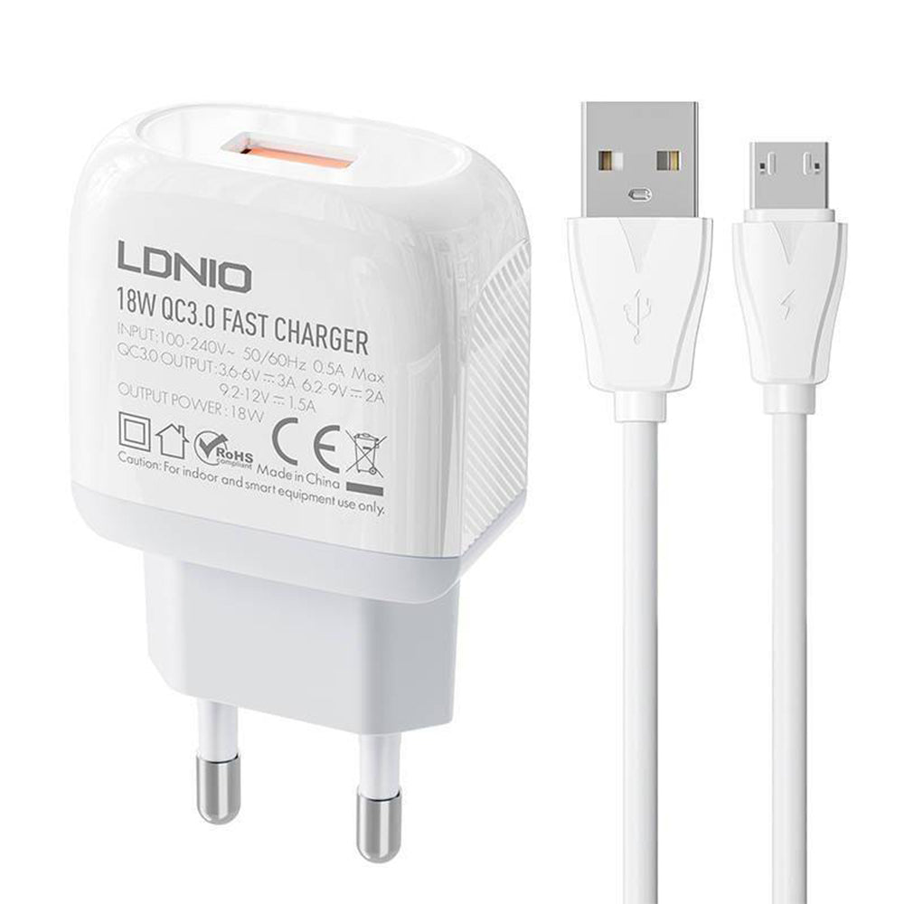Ldnio A1307Q Wall Charger Micro Cable 3A 18W Fast Charging