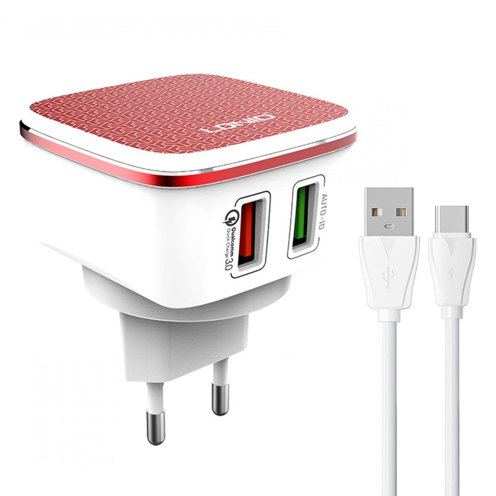 Ldnio A2405Q Wall Charger USB + QC3.0 USB + Type-C Cable 30W Fast Charging