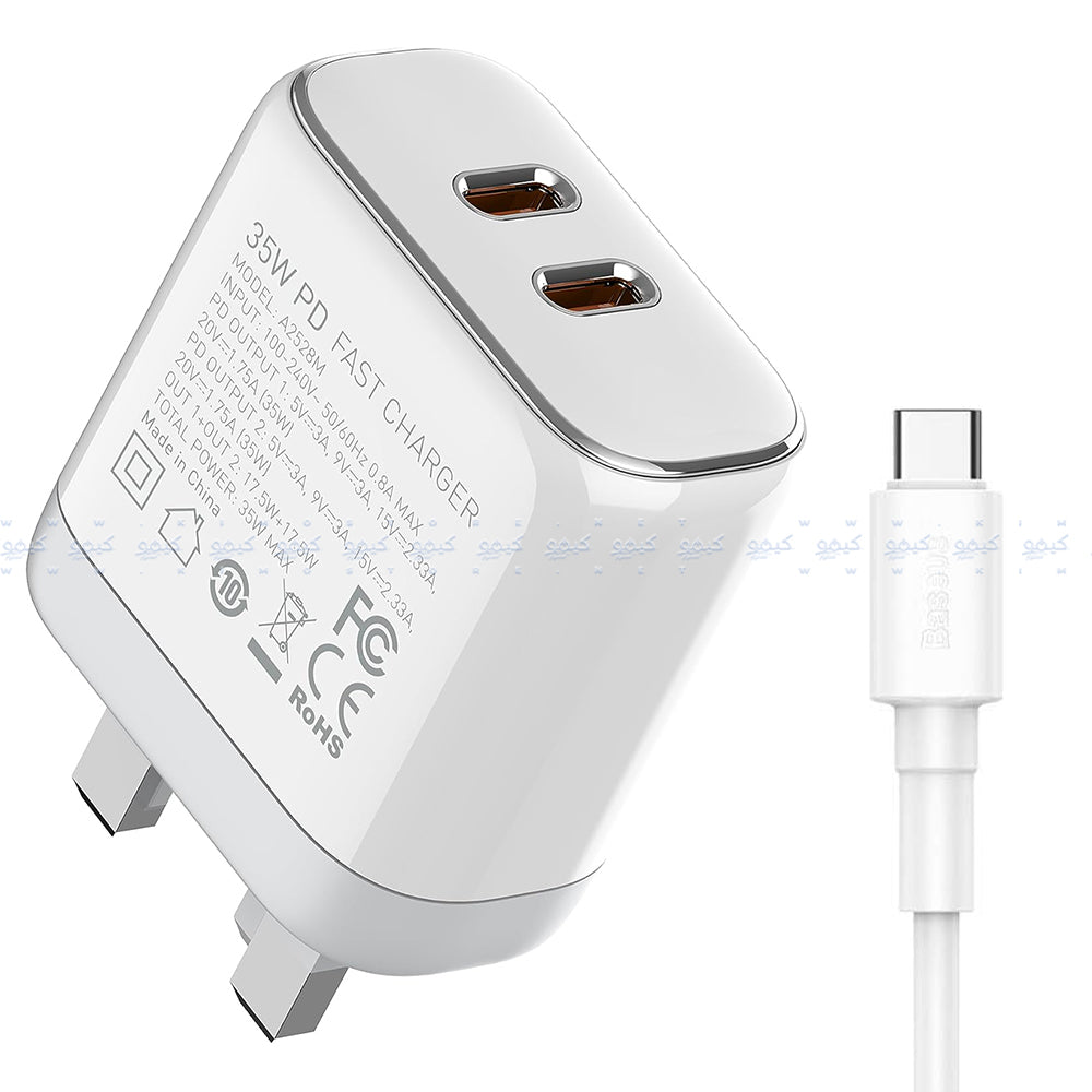 Ldnio A2528C Wall Charger 2x Type-C + Type-C Cable 35W Fast Charging