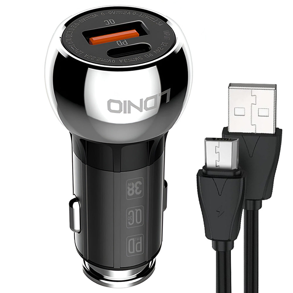 Ldnio C1 Car Charger PD Type-C + QC3.0 USB + Micro Cable 36W Fast Charging
