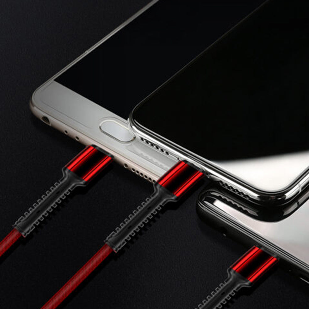  Type-C + Micro + Lightning 3in1 Cable 3.4A Fast Charging 1.2m