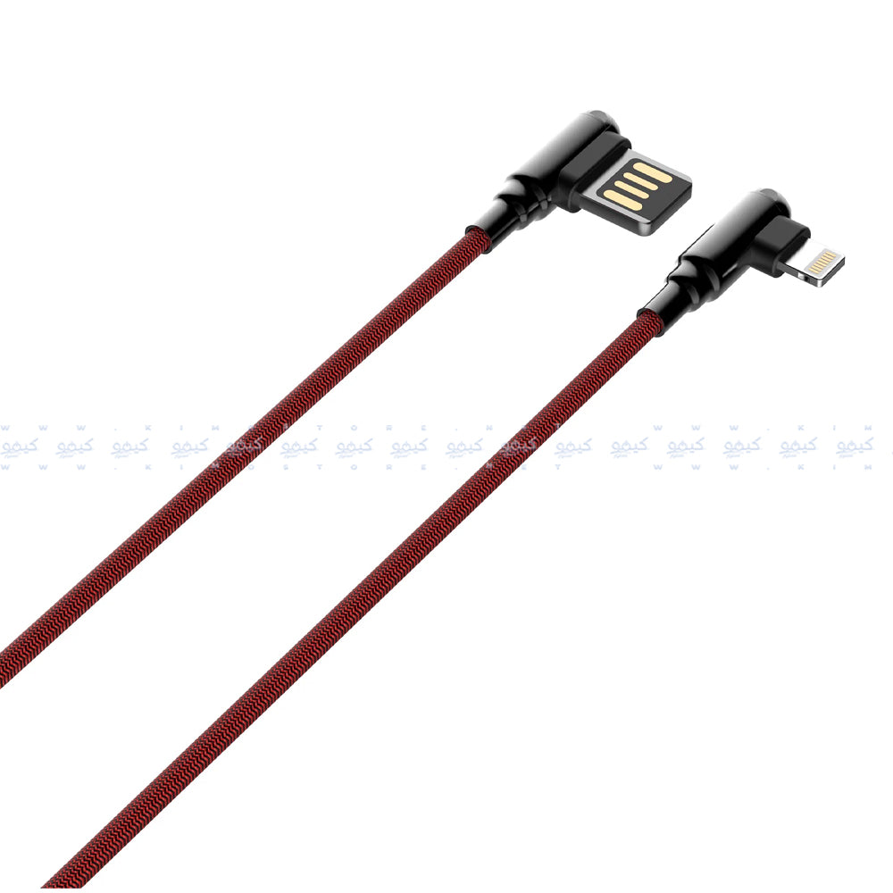 كابل شاحن موبايل بزاوية 90 درجة لدنيو يو اس بي إلى لايتنينج بقوة 2.4 امبير شحن سريع 2 متر LS422 