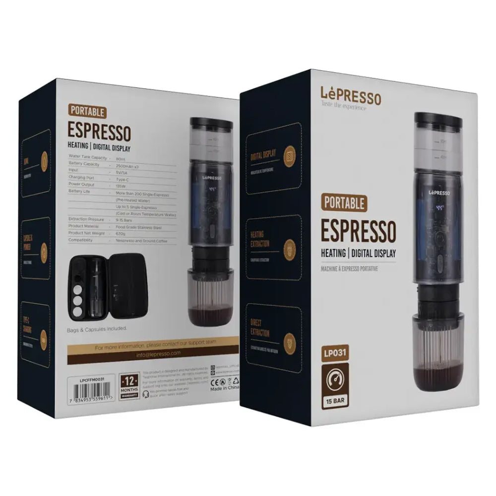 LePresso Portable Mini Espresso Machine with Travel Pouch - Black
