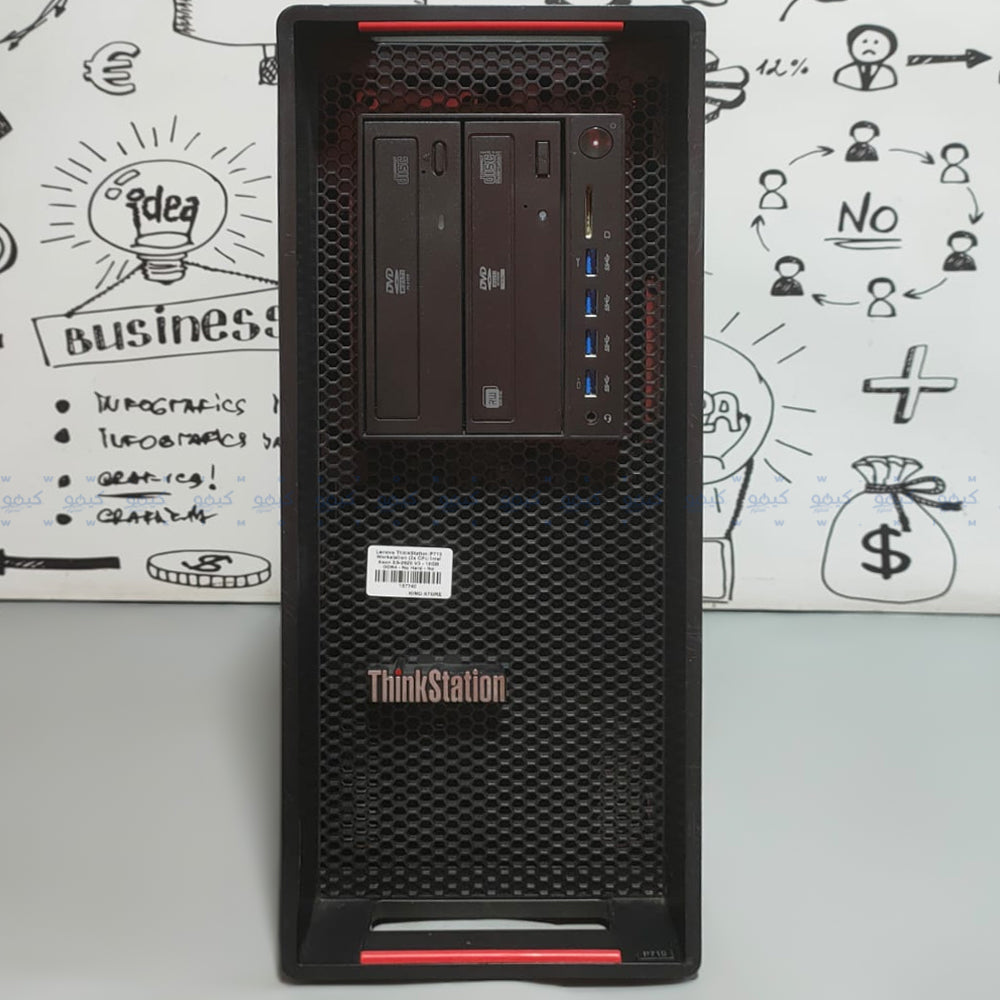 كمبيوتر ورك ستيشن لينوفو ThinkStation P710 (2x CPU انتل زيون E5-2637 V3 - رام 16 جيجابايت DDR4 - بدون هارد - بدون كارت شاشة) استعمال خارج