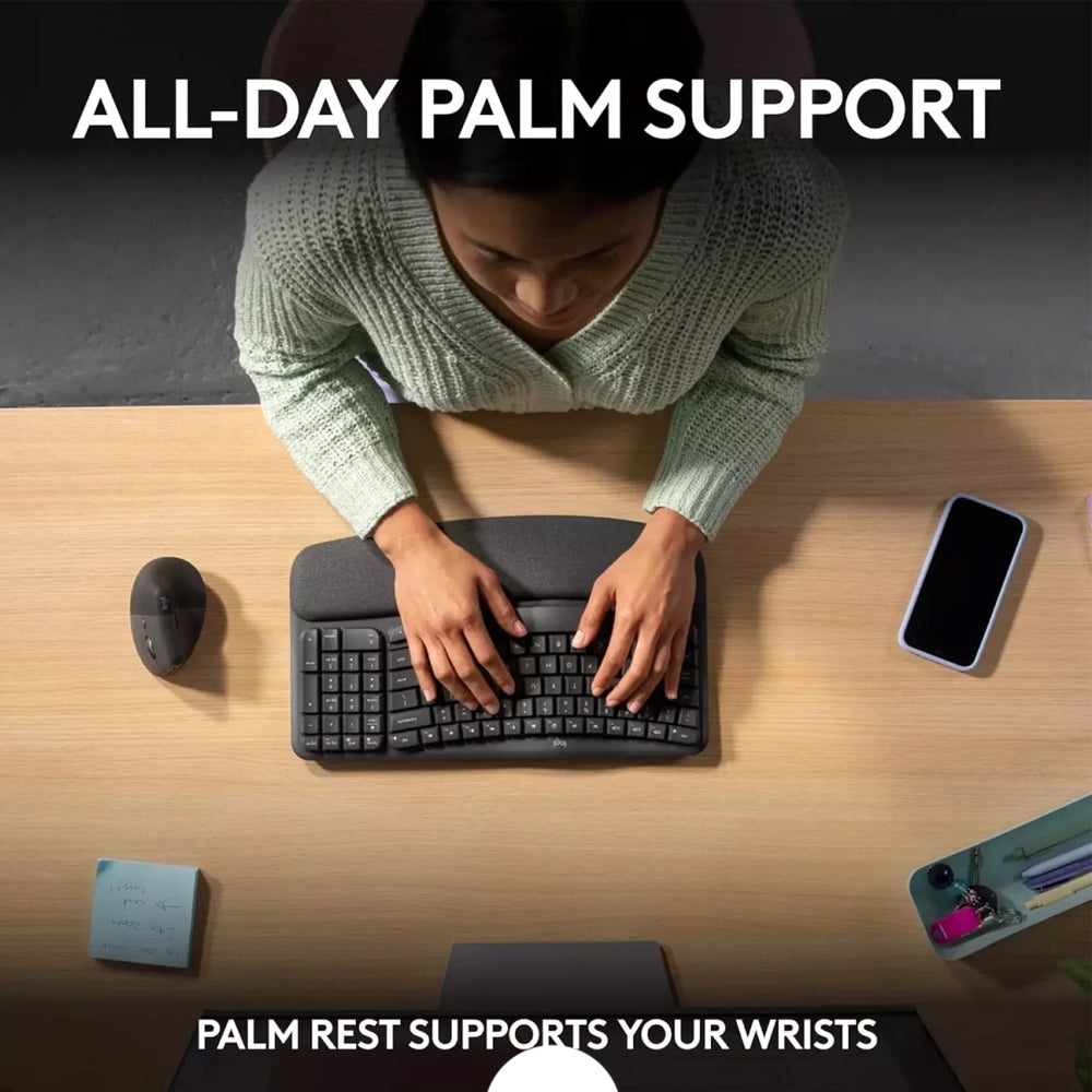 Logitech Wave Keys Ergonomic Dual Mode Bluetooth Wireless Keyboard English & Arabic - Graphite