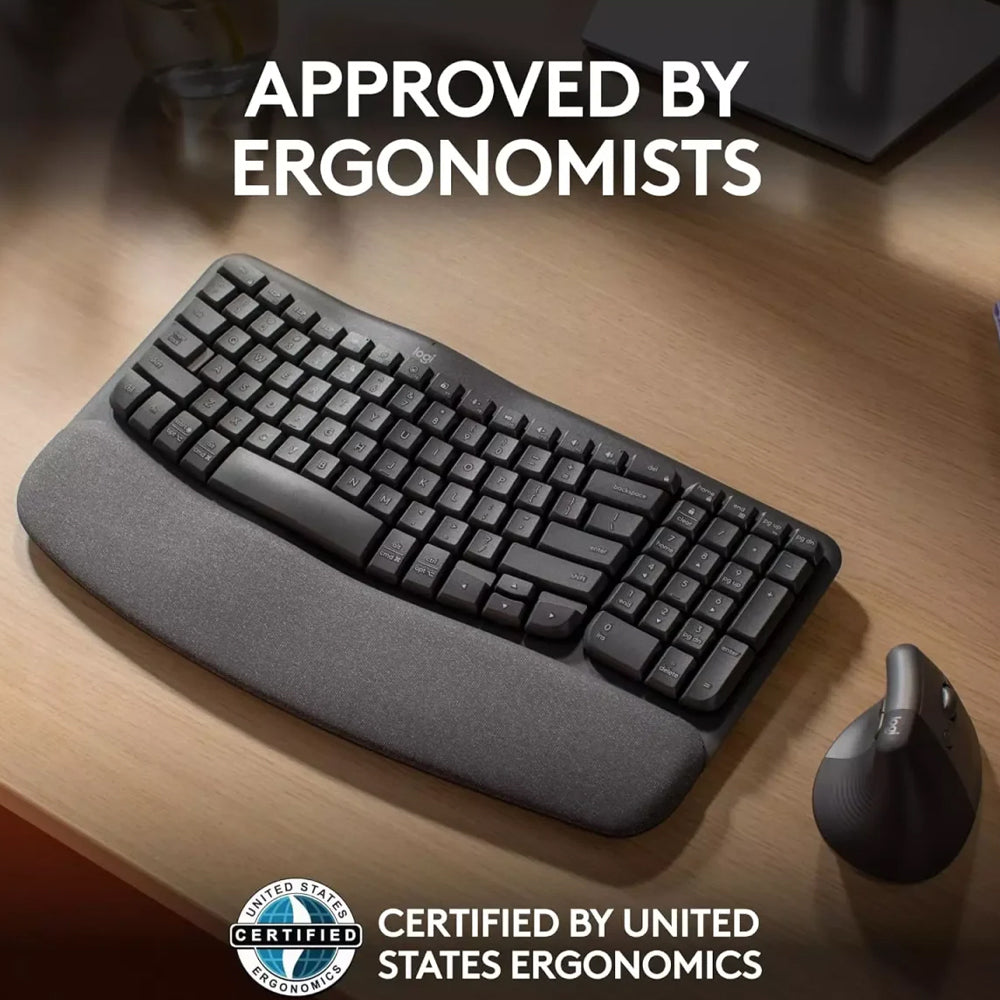 Logitech Wave Keys Ergonomic Dual Mode Bluetooth Wireless Keyboard English & Arabic - Graphite