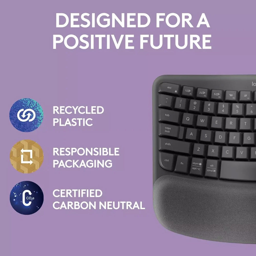 Logitech Wave Keys Ergonomic Dual Mode Bluetooth Wireless Keyboard English & Arabic - Graphite