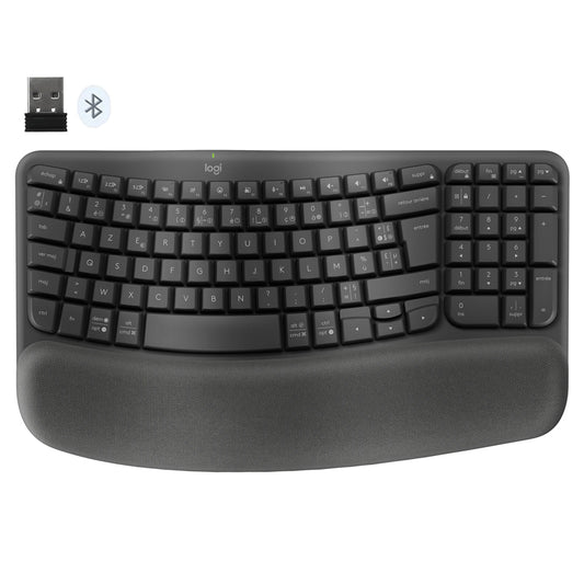 كيبورد لوجيتك لاسلكي بلوتوث ثنائي الوضع إنجليزي وعربي Wave Keys Ergonomic - جرافيت