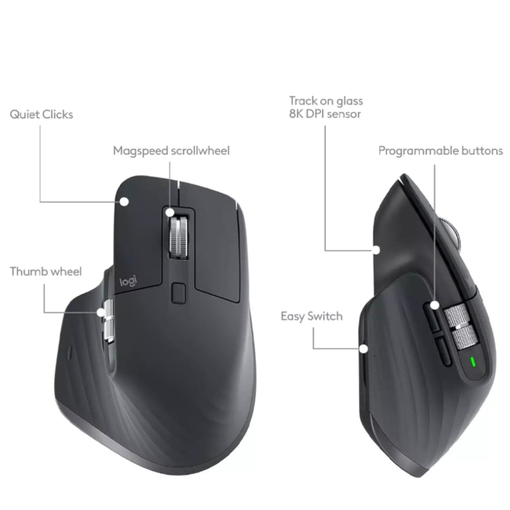 Logitech MX Keys S Bluetooth Wireless Keyboard + Mouse + Palm Rest Combo English & Arabic - Black