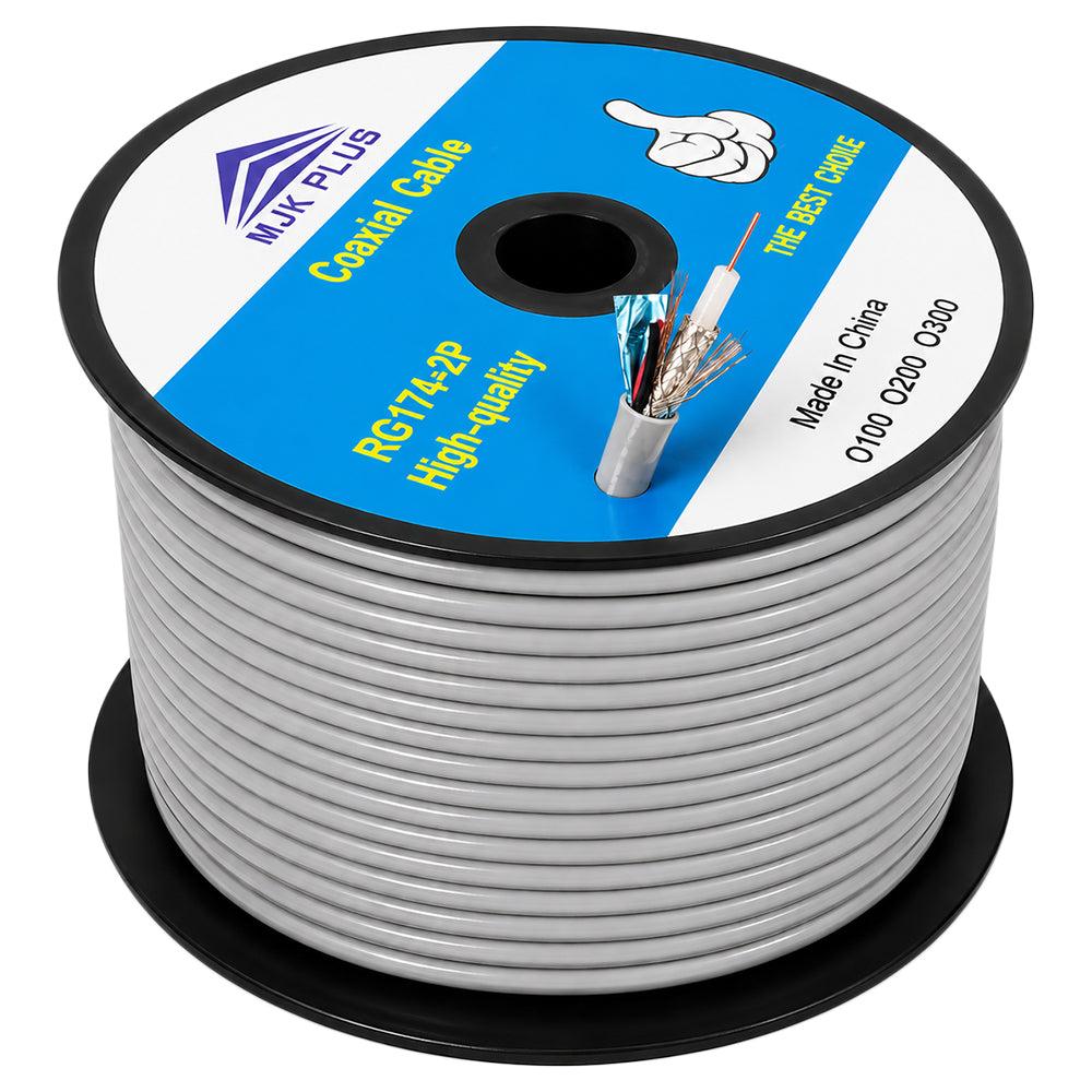 MJK Plus Coaxial Cable RG174 200m (Dual Cover) - Gray