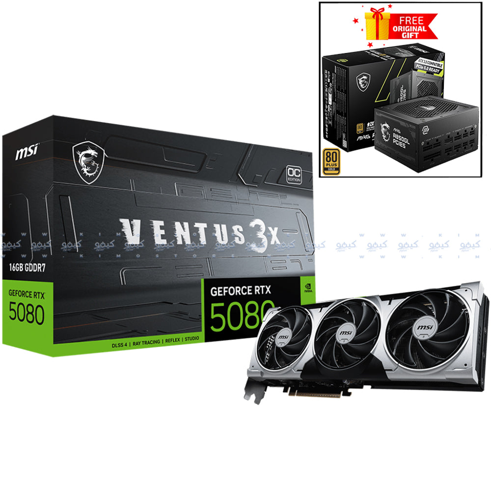 MSI GeForce RTX 5080 VENTUS 3X OC PLUS 16GB GDDR7 Graphics Card + MSI MAG A850GL PCIE5 850W 80 PLUS Gold Certified Power Supply (Gift)
