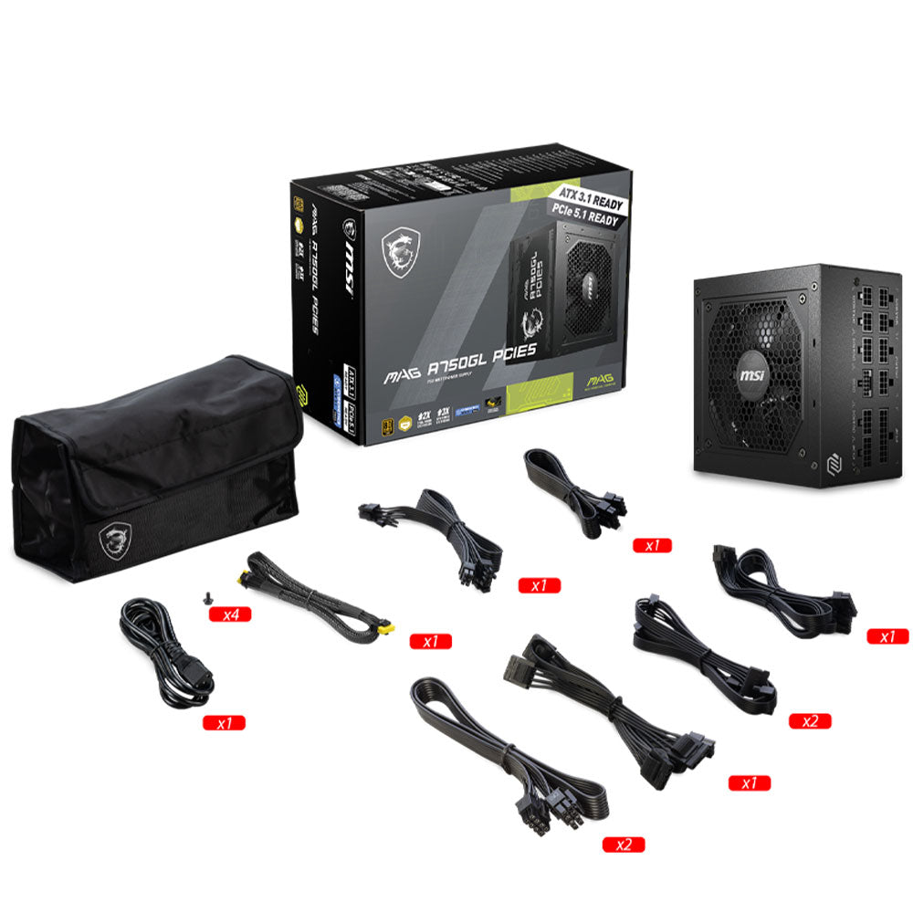 MSI MAG A750GL PCIE5 750W 80 PLUS Gold Certified Power Supply