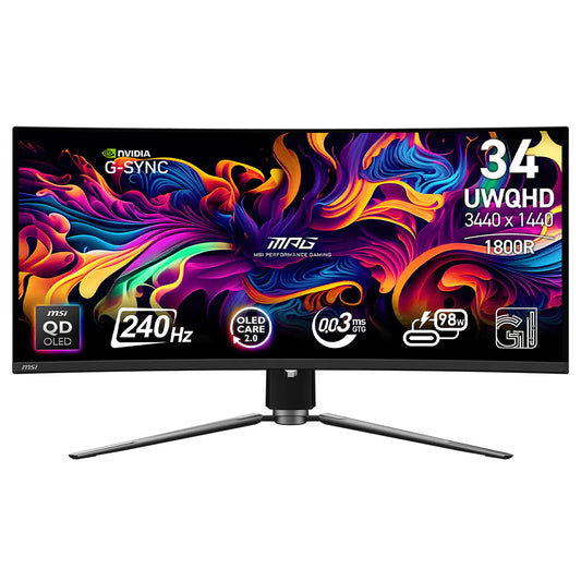 شاشة ام اس اي جيمنج منحنية بدون إطار 34 بوصة 240هرتز MPG 341CQPX QD-OLED QD-OLED UWQHD