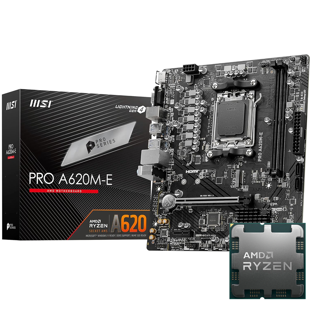 MSI PRO A620M-E Motherboard AM5 + AMD Ryzen 5 7500F Processor AM5 Tray