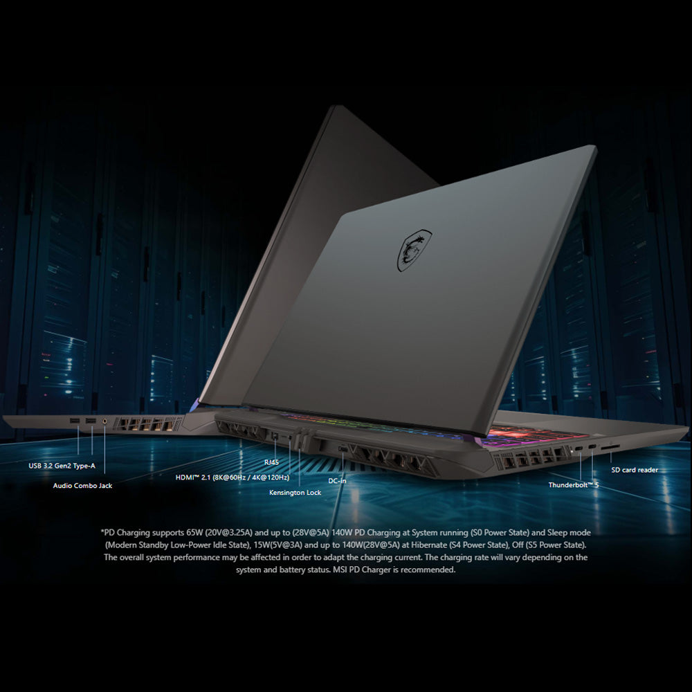 MSI Vector 16 HX AI A2XWHG-070EG Laptop (Intel Core Ultra 9 275HX - 32GB Ram - M.2 NVMe 1TB - Nvidia RTX 5070 Ti 12GB - 16 Inch QHD+ IPS 240Hz - Win11) - Cosmos Gray