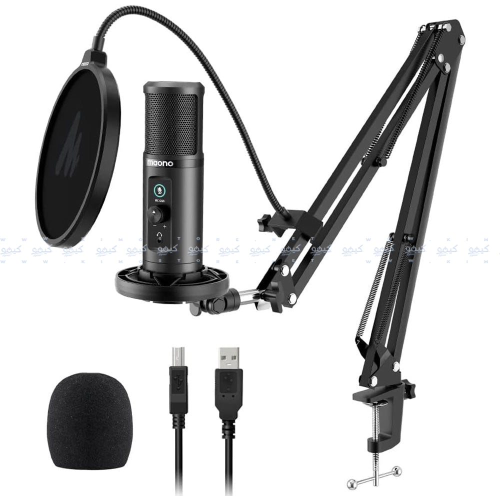 مجموعة ميكروفون ماونو سلكي USB بمكثف احترافي AU-PM422 - اسود