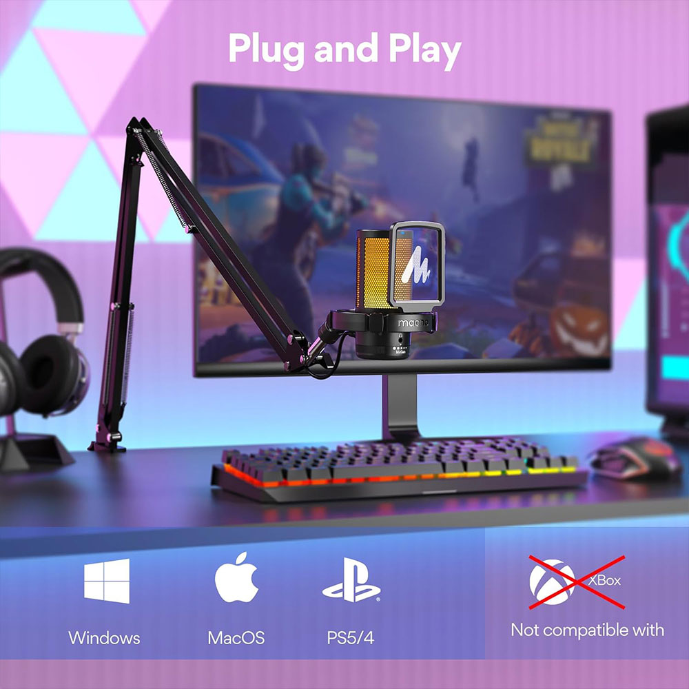 ميكروفون ماونو سلكي RGB جيمنج مع ذراع حامل DGM20S - أسود