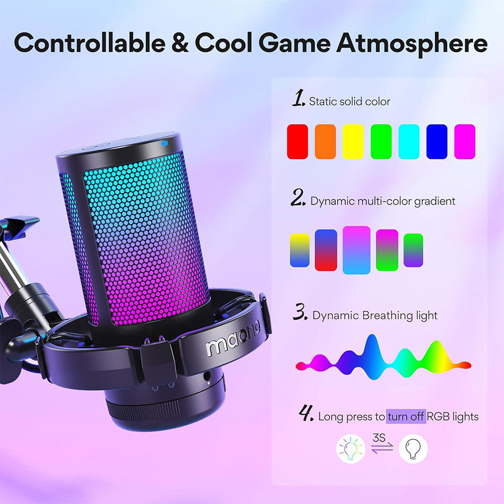 ميكروفون ماونو سلكي RGB جيمنج مع ذراع حامل DGM20S - أسود