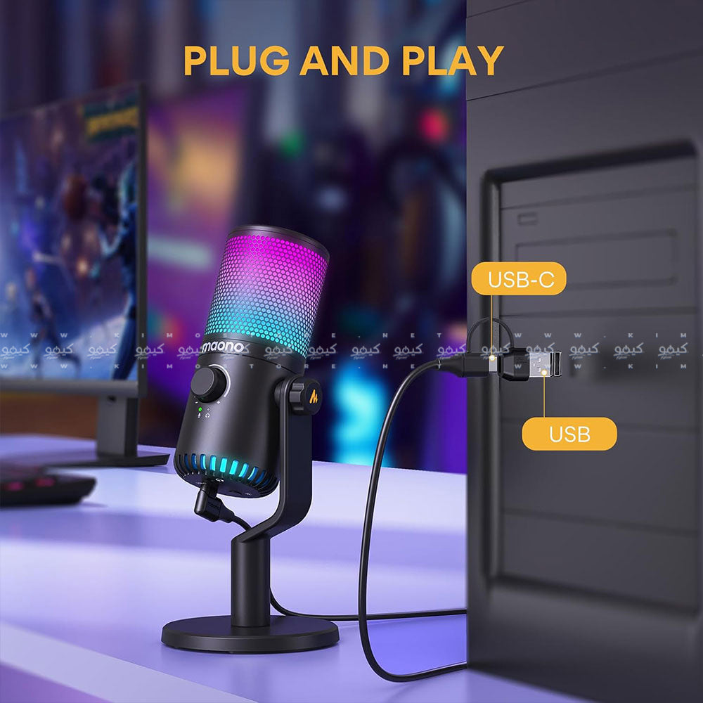 مجموعة ميكروفون ماونو سلكي RGB جيمينج USB بمكثف احترافي DM30RGB - اسود