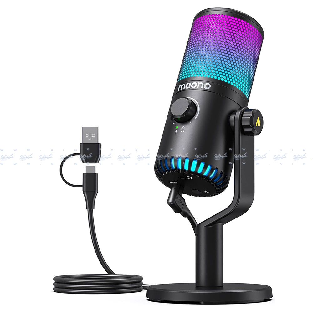 مجموعة ميكروفون ماونو سلكي RGB جيمينج USB بمكثف احترافي DM30RGB - اسود