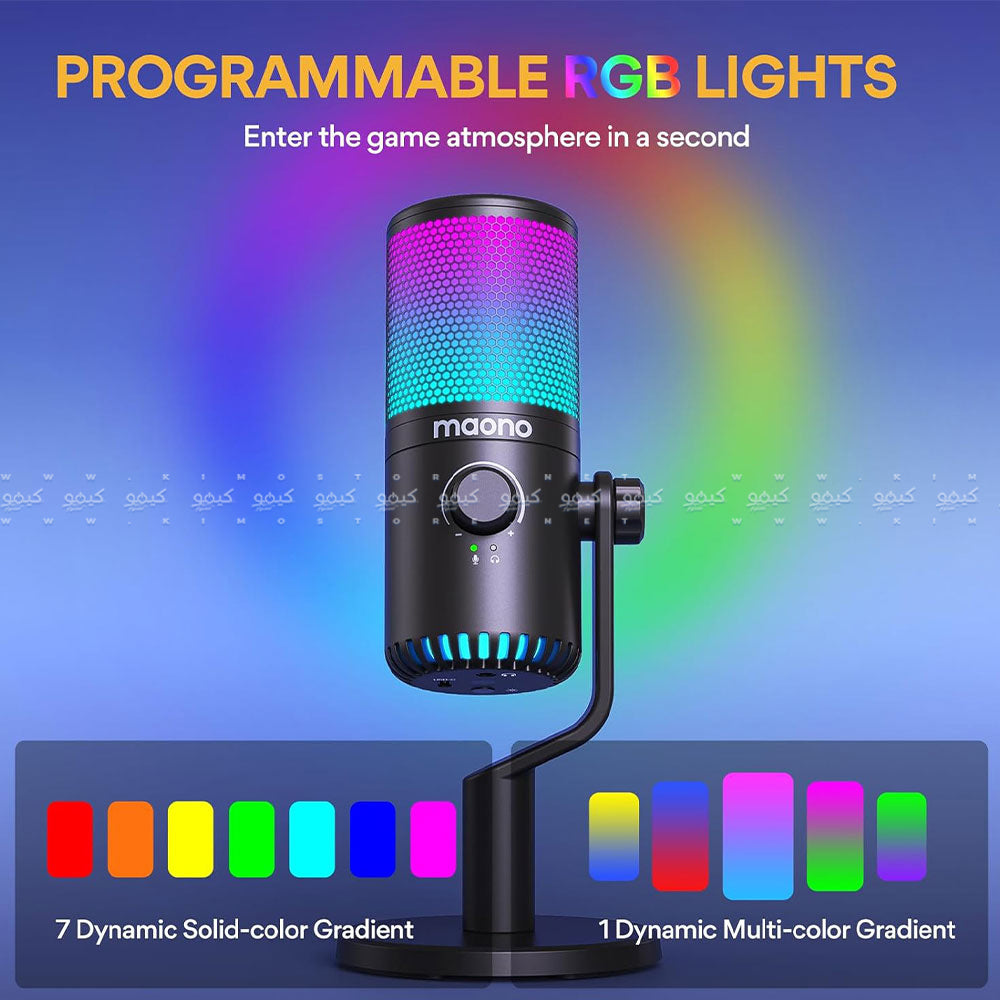 مجموعة ميكروفون ماونو سلكي RGB جيمينج USB بمكثف احترافي DM30RGB - اسود