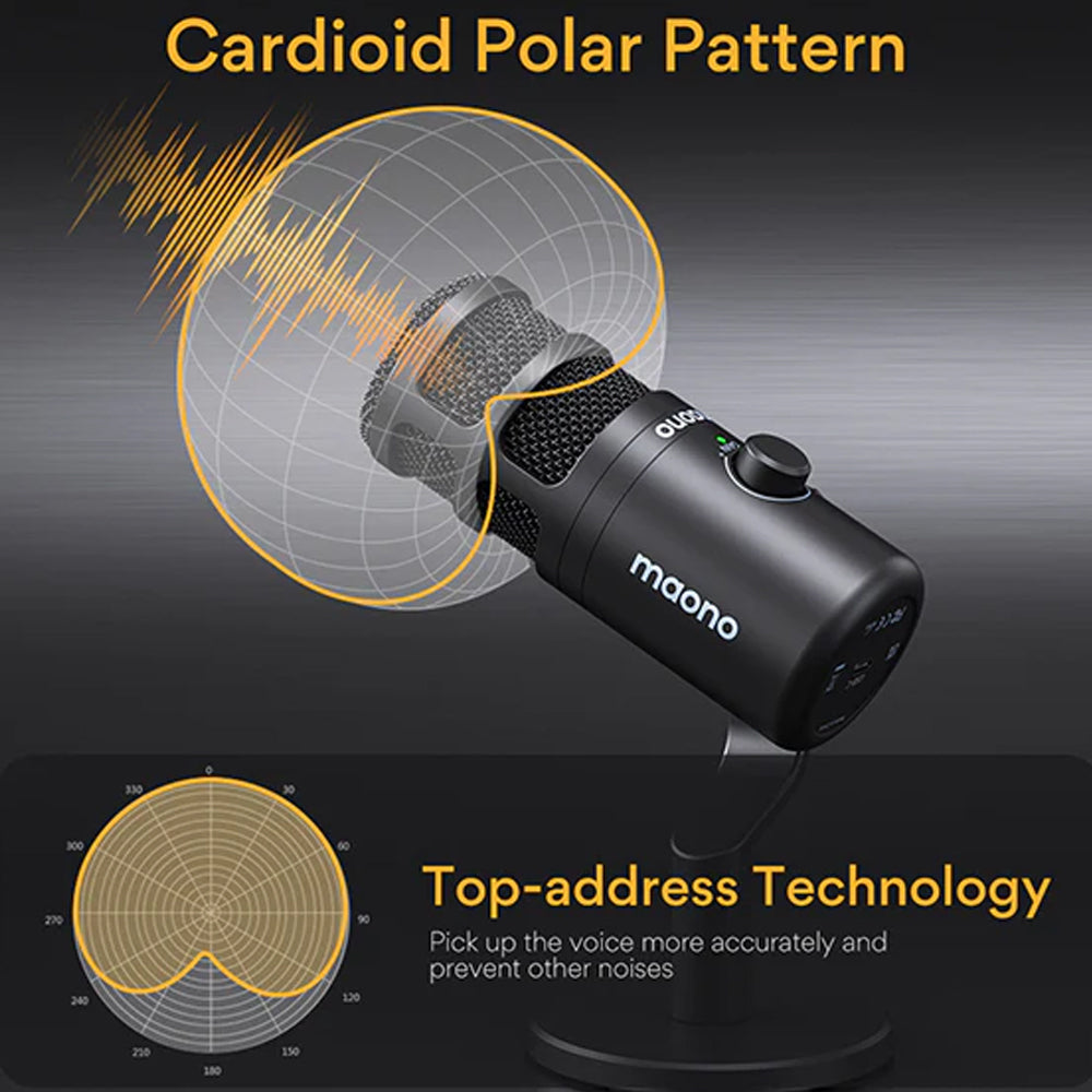 مجموعة ميكروفون ماونو سلكي بودكاست ديناميكي PD100U - اسود