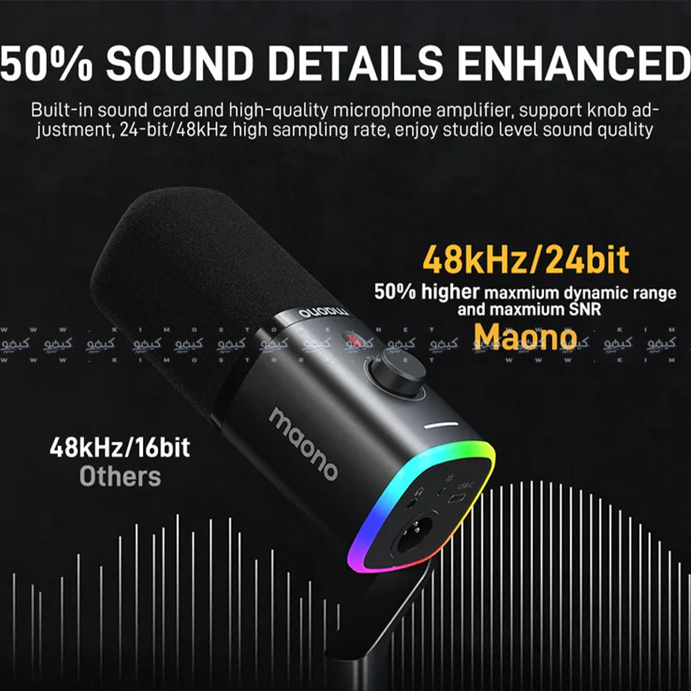 Maono PD100X Podcast Dynamic RGB Gaming Wired Microphone Kit - Black