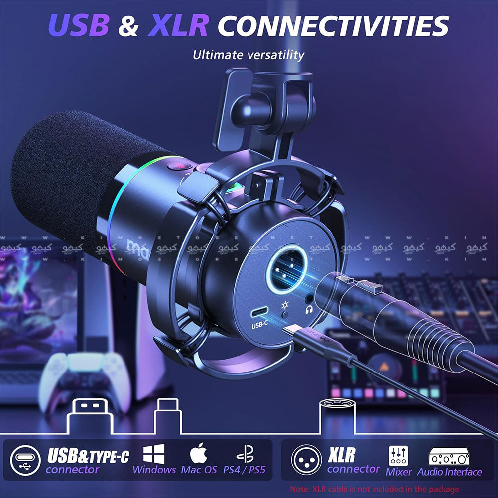 مجموعة ميكروفون ماونو سلكي RGB جيمنج بودكاست ديناميكي PD200XS - اسود