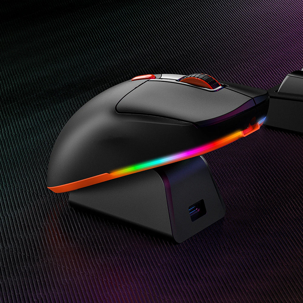 Meetion Air GW38 Rechargeable Bluetooth Wireless & Wired RGB Gaming Mouse 8000Dpi with Magnetic Charging Dock - Black