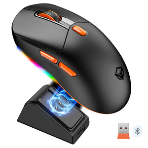 ماوس ميشن لاسلكي و سلكي بلوتوث ثلاثي الوضع قابل للشحن RGB جيمنج 8000 نقطة فى البوصة مع قاعدة شحن مغناطيسية Air GW38 - اسود