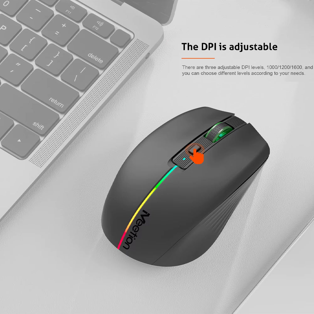 ماوس ميشن لاسلكي بلوتوث ثنائي الوضع قابل للشحن RGB جيمنج 1600 نقطة فى البوصة BTM002 - أسود