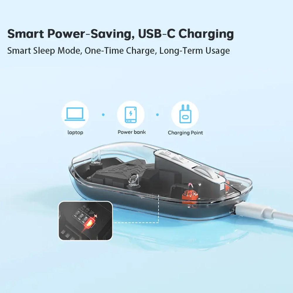 ماوس ميشن لاسلكي بلوتوث قابل للشحن 2400 نقطة في البوصة BTM005 - اسود شفاف