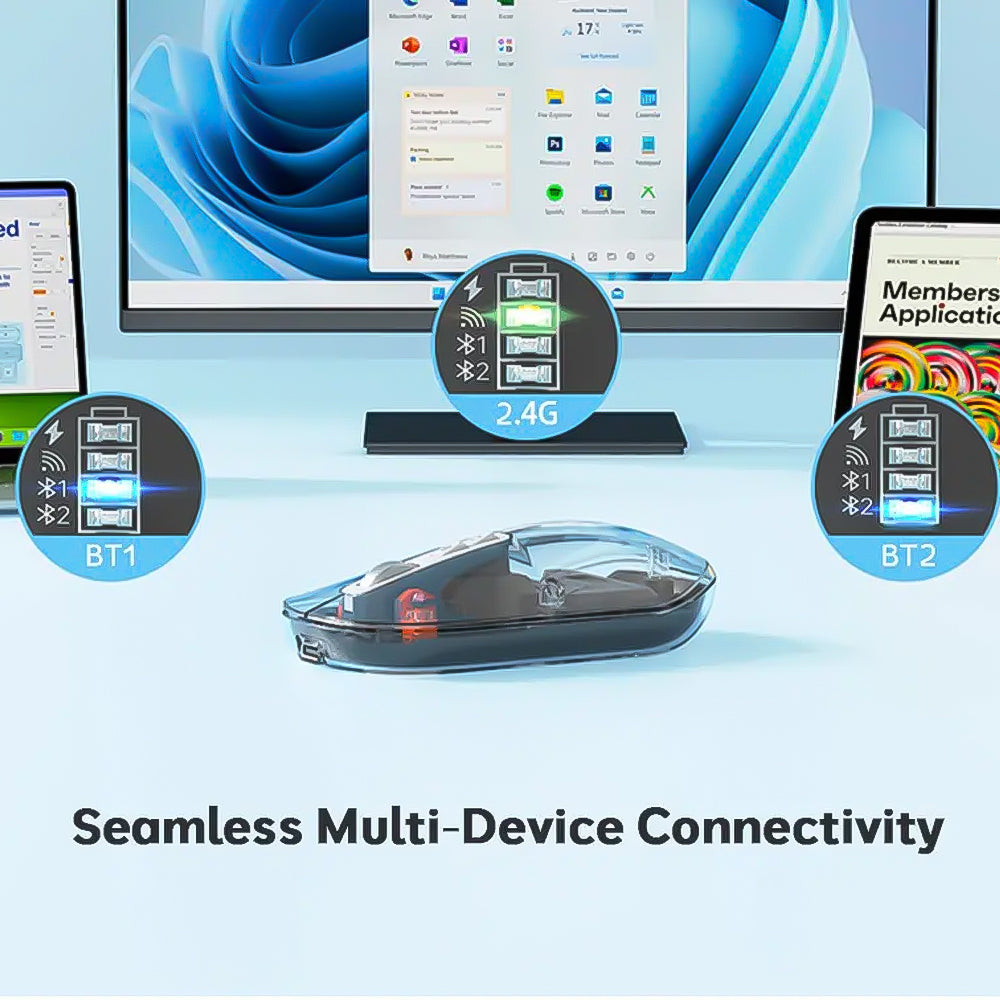 ماوس ميشن لاسلكي بلوتوث قابل للشحن 2400 نقطة في البوصة BTM005 - اسود شفاف