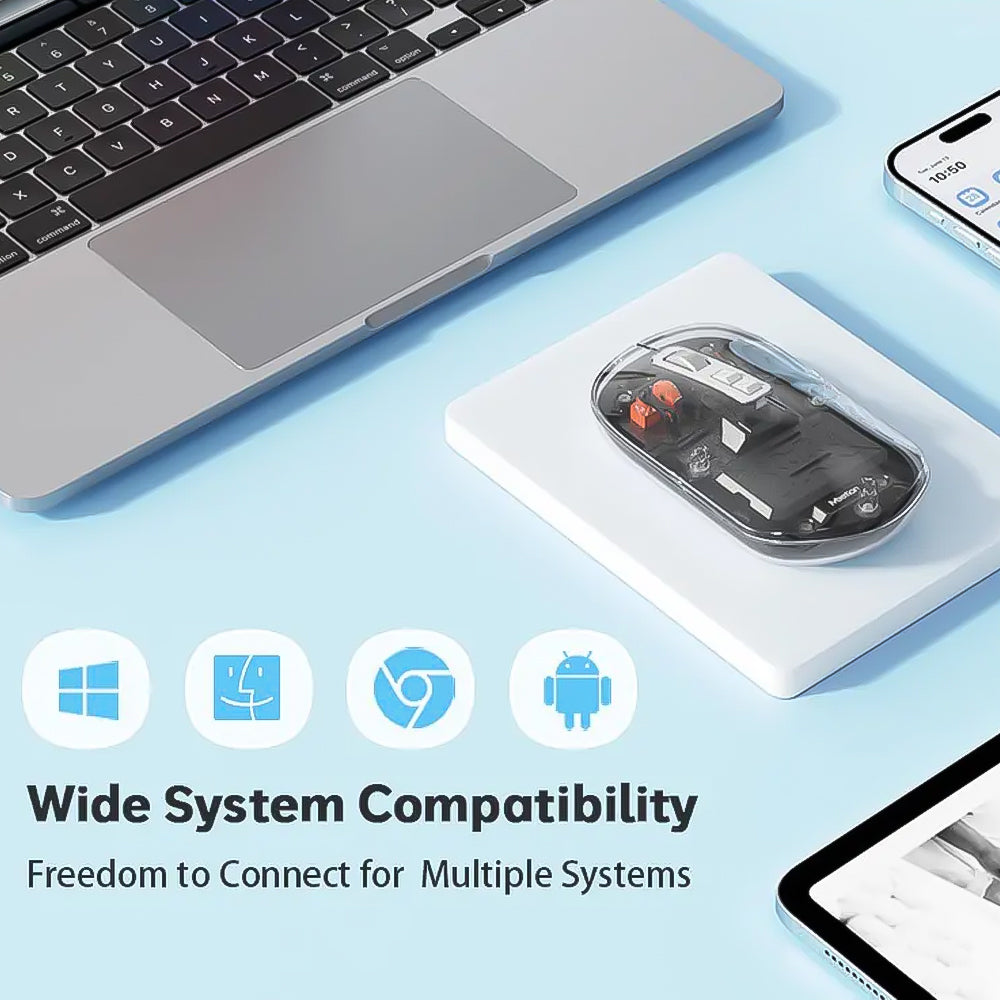 ماوس ميشن لاسلكي بلوتوث قابل للشحن 2400 نقطة في البوصة BTM005 - اسود شفاف