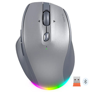 ماوس ميشن لاسلكي بلوتوث ثنائي الوضع قابل للشحن RGB جيمنج 2400 نقطة في البوصة BTM007 - رمادي 