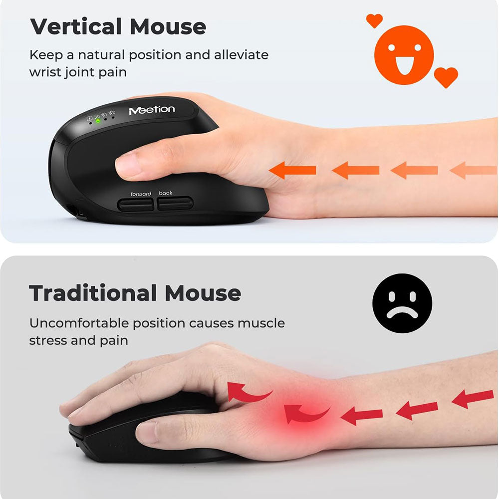 Meetion BTM008 Dual Mode Rechargeable Bluetooth Wireless Mouse 2400DPI - Black