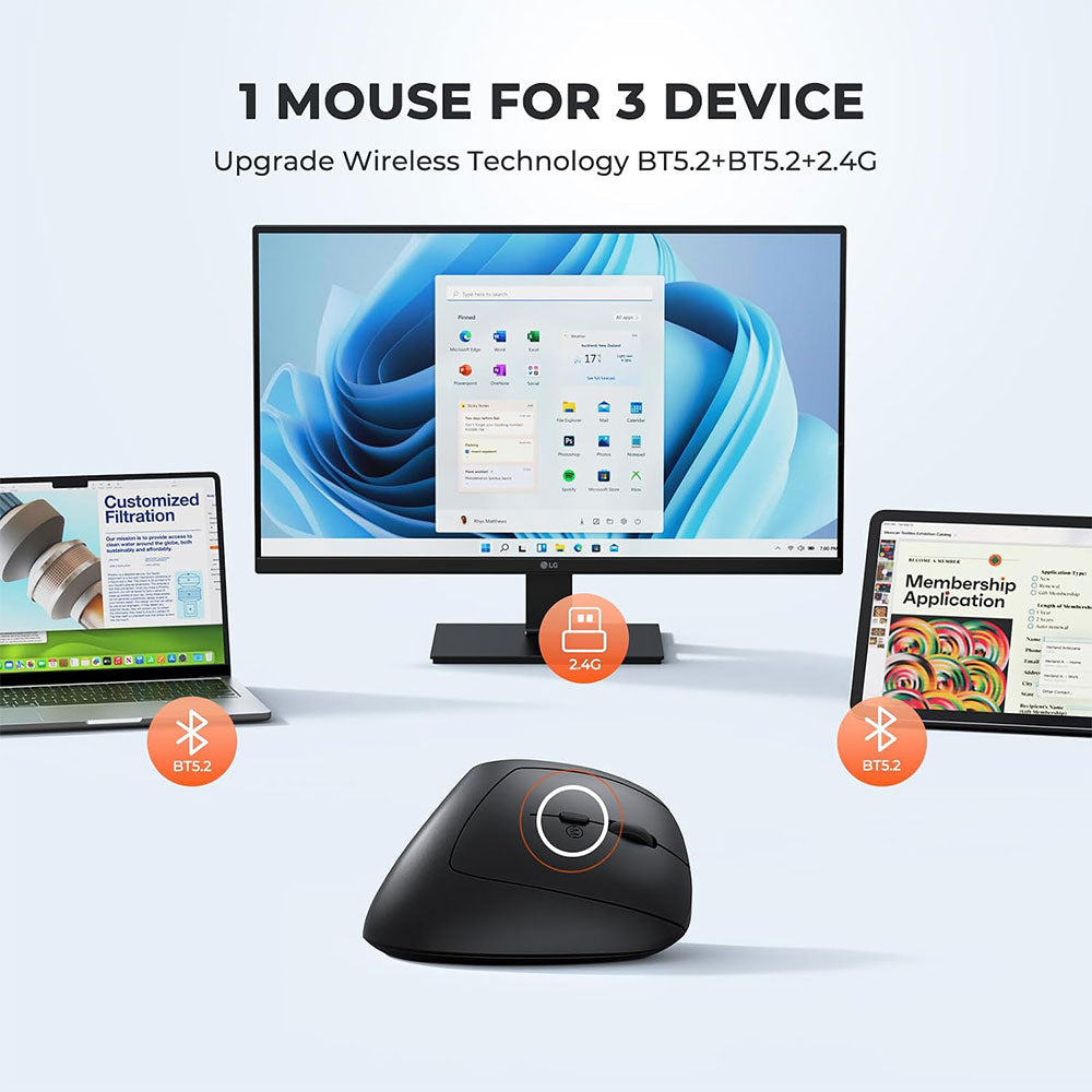 Meetion BTM008 Dual Mode Rechargeable Bluetooth Wireless Mouse 2400DPI - Black
