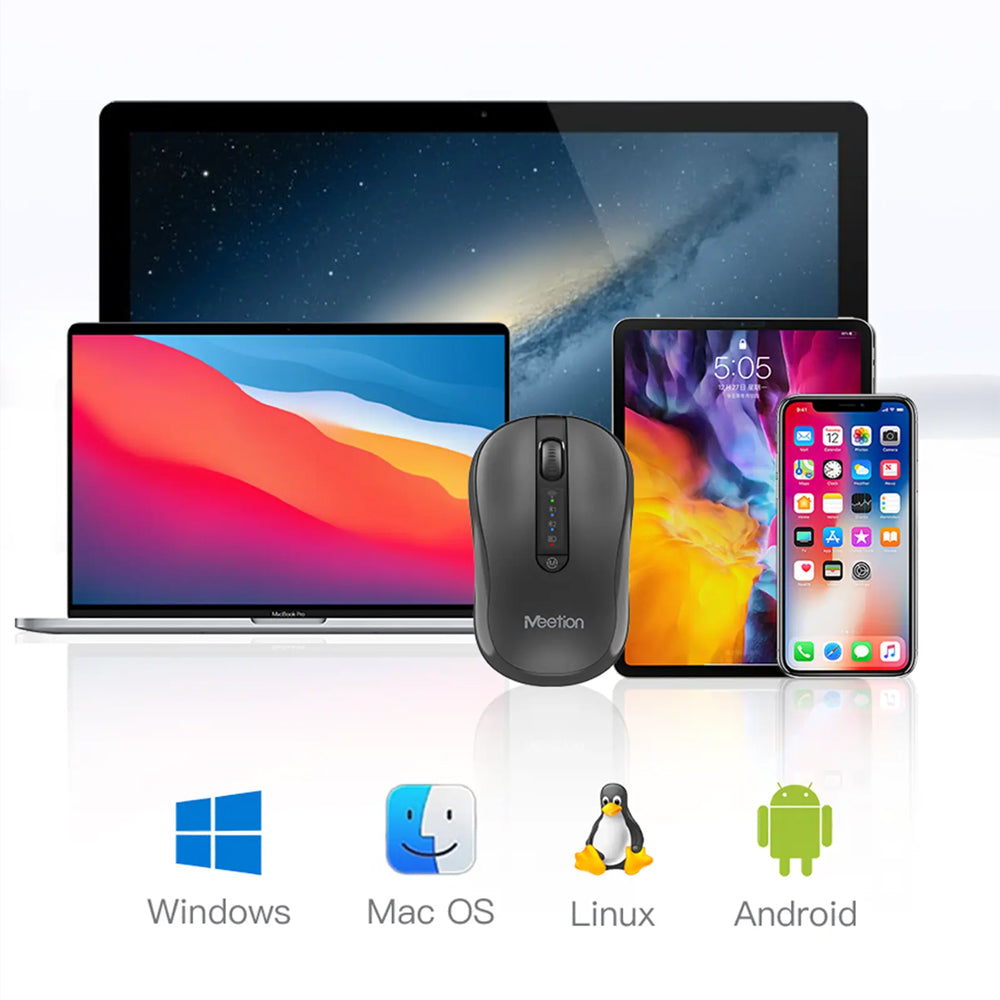 Meetion BTM185R Dual Mode Rechargeable Bluetooth Wireless Mouse 3800Dpi - Black