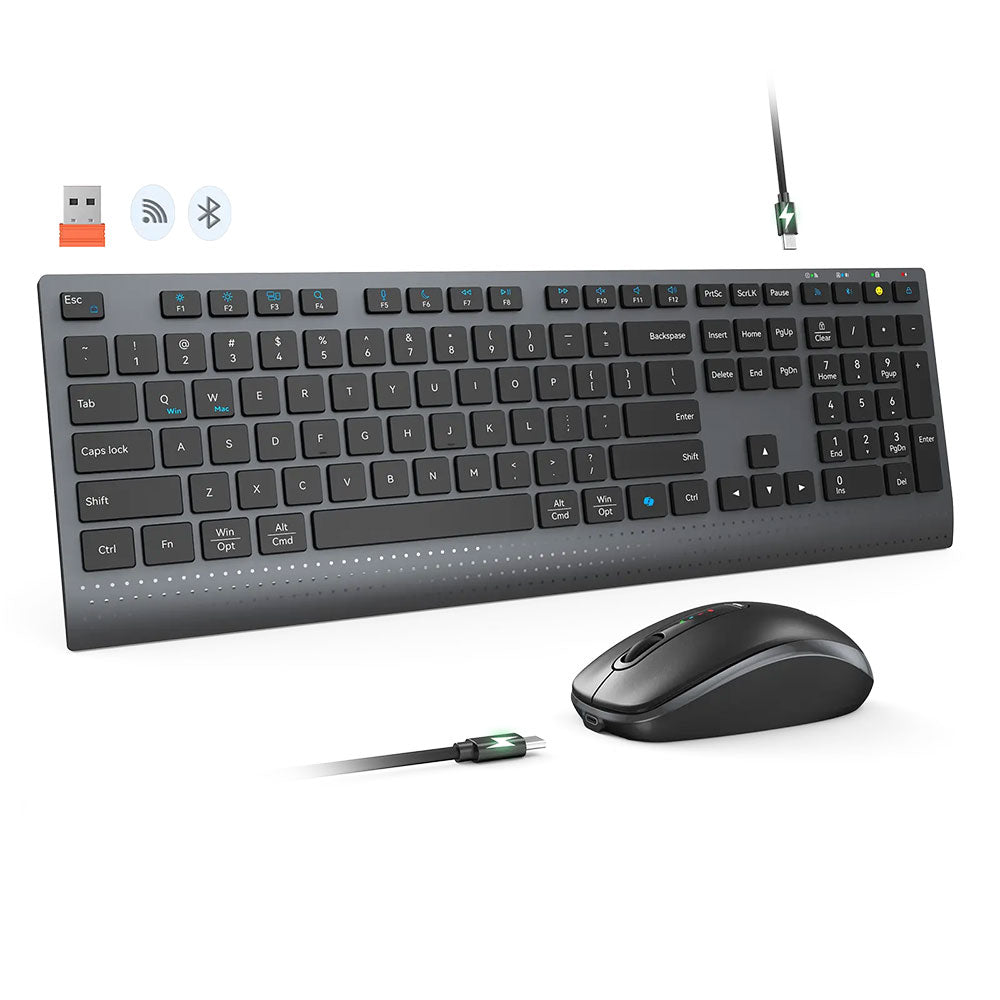 Meetion C2000 Dual Mode Rechargeable Bluetooth Wireless Keyboard + Mouse Combo English & Arabic - Black