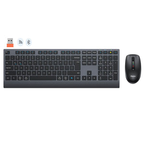 Meetion C2000 Dual Mode Rechargeable Bluetooth Wireless Keyboard + Mouse Combo English & Arabic - Black