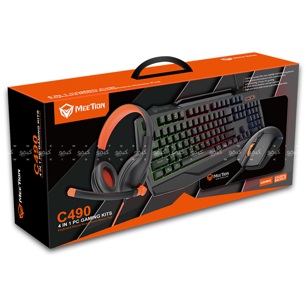 كيبورد + ماوس + ماوس باد + سماعة رأس ميشن سلكي رينبو جيمنج كومبو 4 في 1 إنجليزي وعربي C490